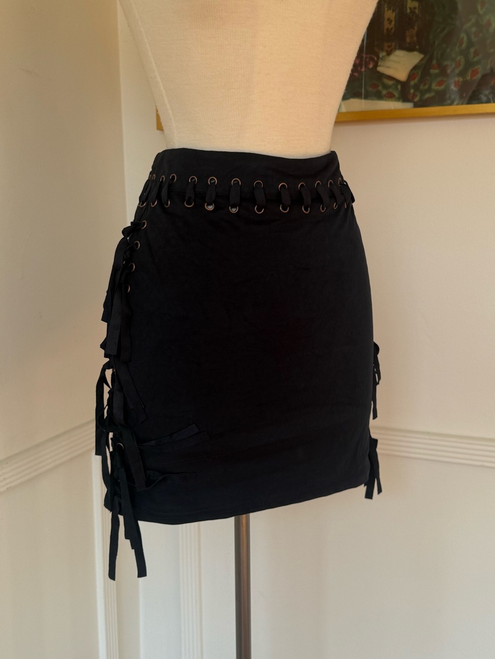 Black Lace-Up Mini Skirt